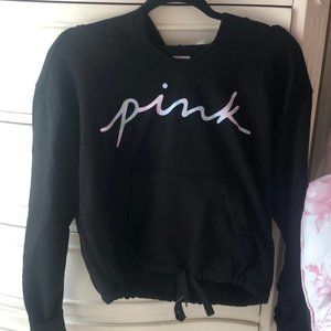 NTW PINK Fleece Cropped Cinched Campus Hoodie in Black